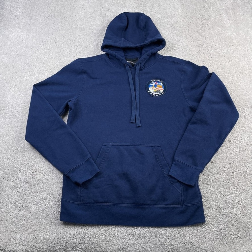 Marmot Ford Bronco Hoodie Mens Small Blue Logo Patch Hiking Outdoors Sweatshirt